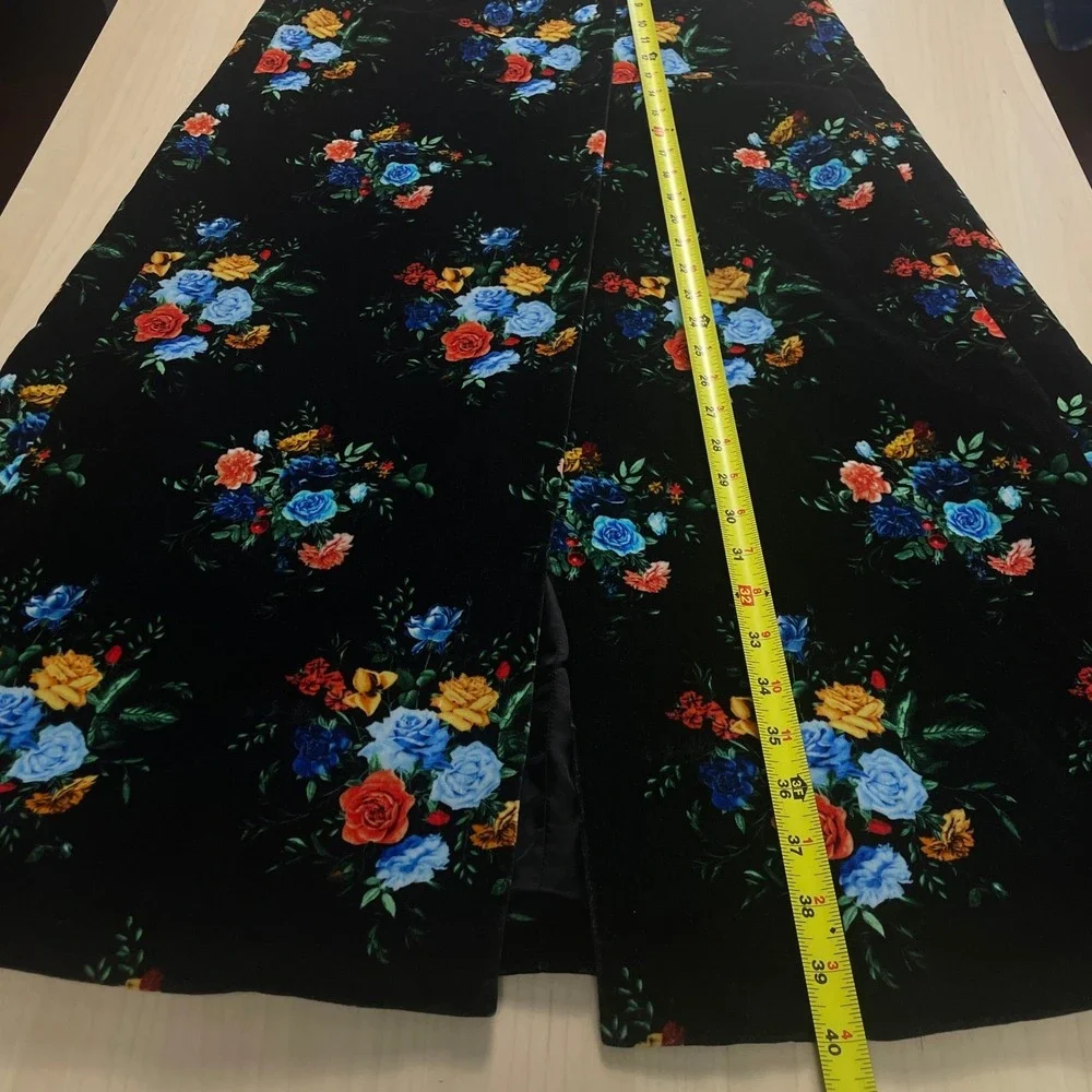 Paco‎ Rabanne Jupe Floral Cotton Blend Maxi Skirt Velvet Black Size 38 / 6 US